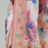 Pastel Peach Rangkat Banarasi Silk Saree With Floral Design