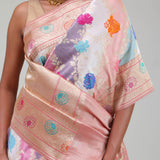 Pastel Peach Rangkat Banarasi Silk Saree With Floral Design