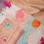 Pastel Peach Rangkat Banarasi Silk Saree With Floral Design