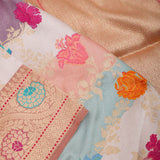 Pastel Peach Rangkat Banarasi Silk Saree With Floral Design