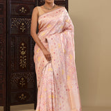 Soft Pink Banarasi Tissue Saree With Meenakari Design