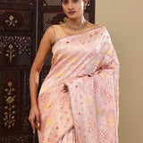 Soft Pink Banarasi Tissue Saree With Meenakari Design