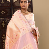 Soft Pink Banarasi Tissue Saree With Meenakari Design