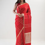 Cardinals Red Satin Banarasi Stripe Saree