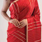 Cardinals Red Satin Banarasi Stripe Saree