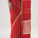 Cardinals Red Satin Banarasi Stripe Saree
