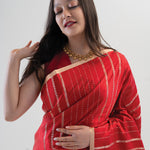 Cardinals Red Satin Banarasi Stripe Saree
