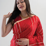Cardinals Red Satin Banarasi Stripe Saree
