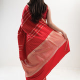 Cardinals Red Satin Banarasi Stripe Saree