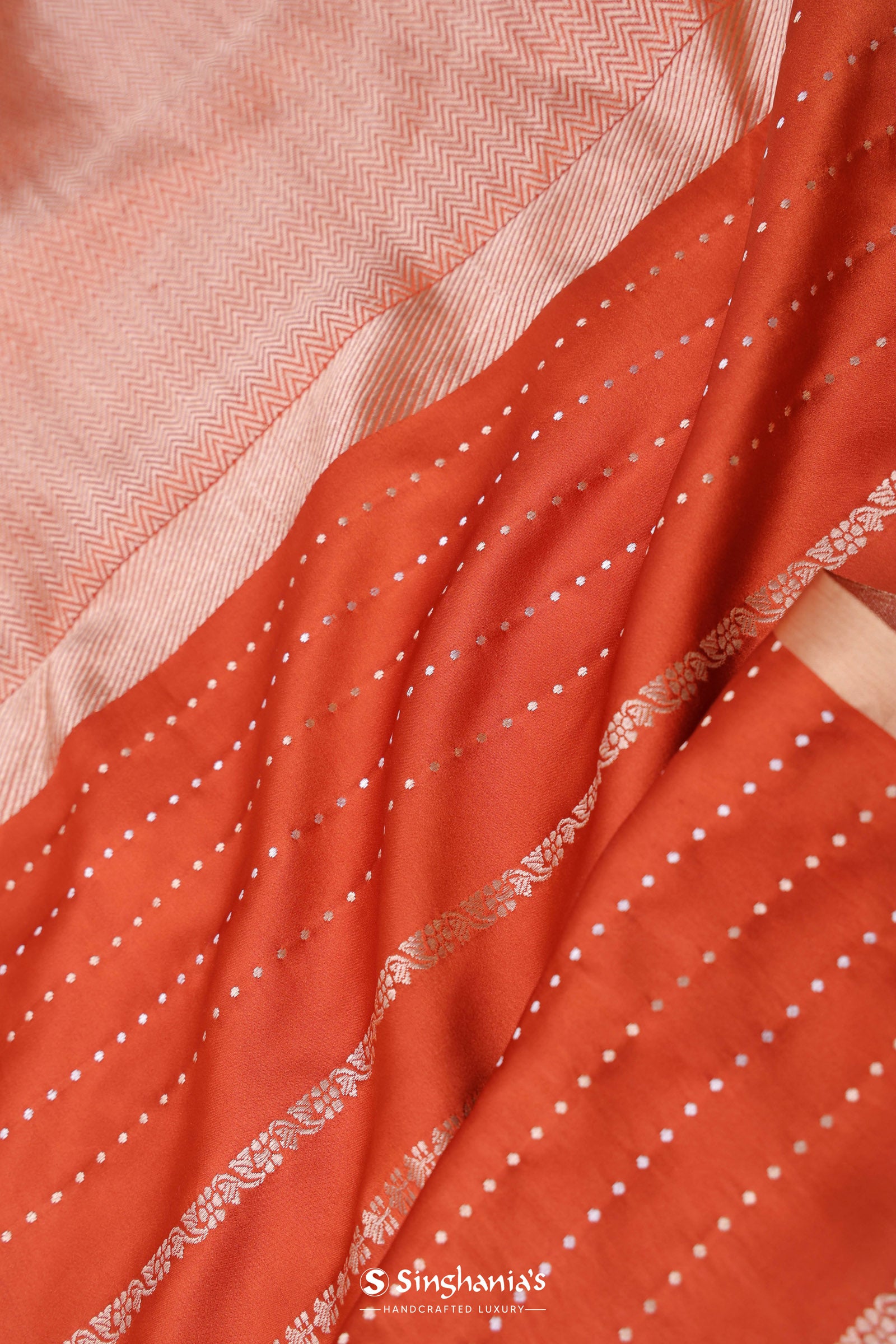 Burnt Orange Mashru Banarasi Silk With Gold Zari Stripes