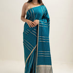 Munsell Blue Satin Banarasi Stripe Saree