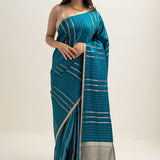 Munsell Blue Satin Banarasi Stripe Saree