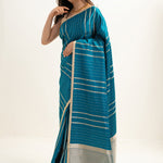 Munsell Blue Satin Banarasi Stripe Saree