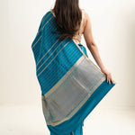 Munsell Blue Satin Banarasi Stripe Saree