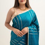 Munsell Blue Satin Banarasi Stripe Saree