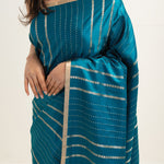 Munsell Blue Satin Banarasi Stripe Saree