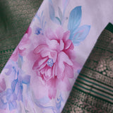 Dark Green Kanjivaram Saree With Floral Digital Prints