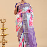 Violet Kanjivaram Saree With Floral Digital Prints