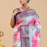 Violet Kanjivaram Saree With Floral Digital Prints