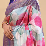 Violet Kanjivaram Saree With Floral Digital Prints
