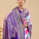 Violet Kanjivaram Saree With Floral Digital Prints