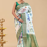 Cream Kanjivaram Saree With Floral Digital Print