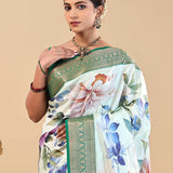 Cream Kanjivaram Saree With Floral Digital Print