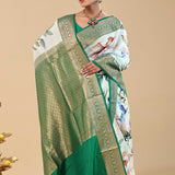 Cream Kanjivaram Saree With Floral Digital Print