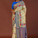 Banana Cream Digital Printed Kanjivaram Saree