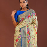 Banana Cream Digital Printed Kanjivaram Saree