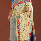 Banana Cream Digital Printed Kanjivaram Saree