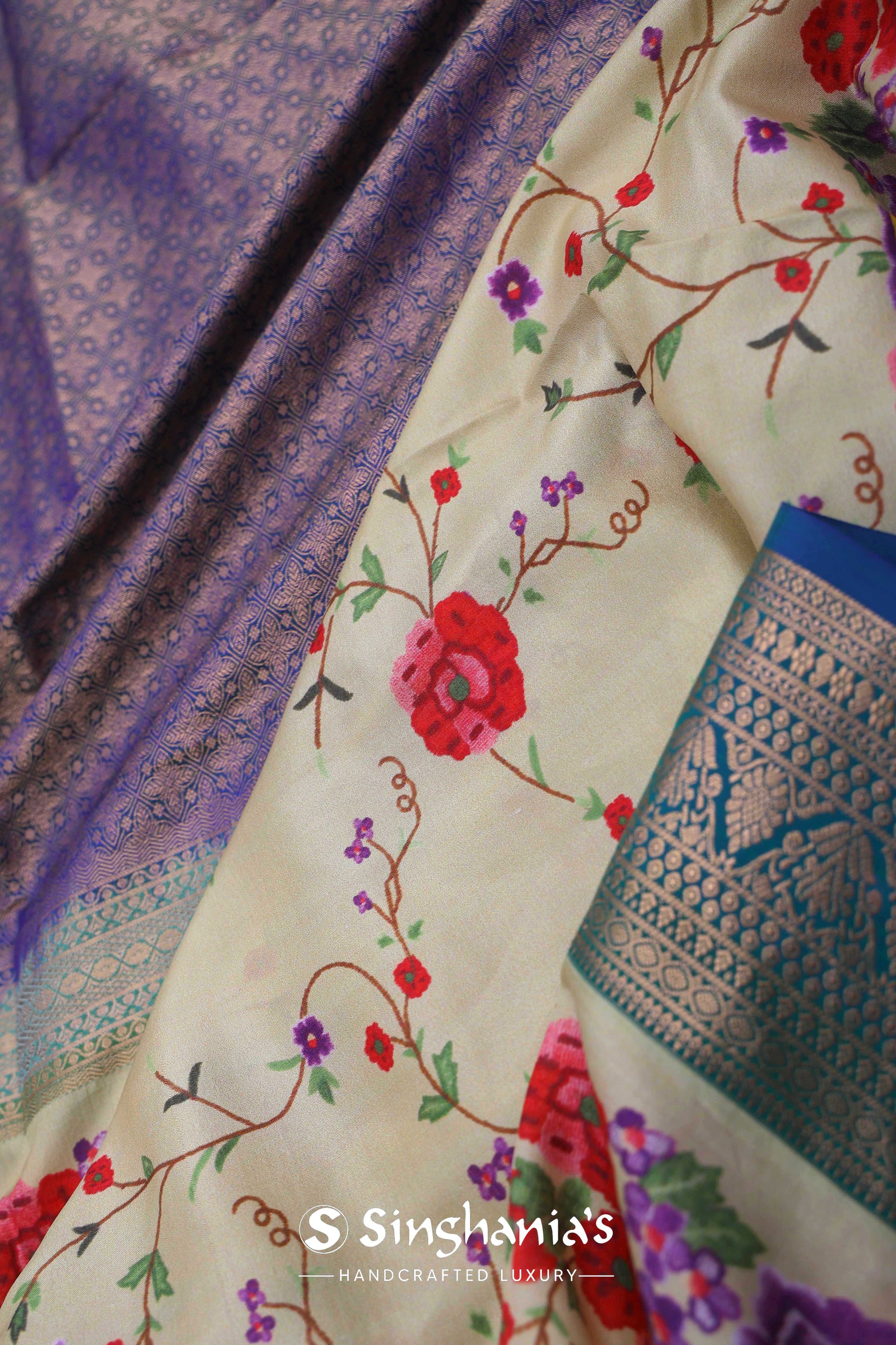 <img> Banana Cream Digital Printed Kanjivaram Saree