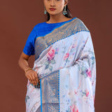 Soft Jordy Blue Digital Printed Kanjivaram Saree