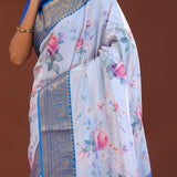 Soft Jordy Blue Digital Printed Kanjivaram Saree