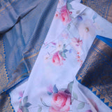 Soft Jordy Blue Digital Printed Kanjivaram Saree