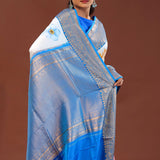 Off-White Digital Printed Kanjivaram Saree