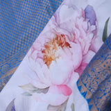 Off-White Digital Printed Kanjivaram Saree