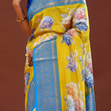 Yellow Digital Printed Kanjivaram Saree