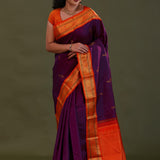 Very Dark Violet Kanjivaram Silk Saree With Peacock Motifs