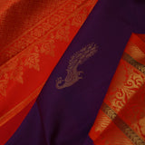 Very Dark Violet Kanjivaram Silk Saree With Peacock Motifs
