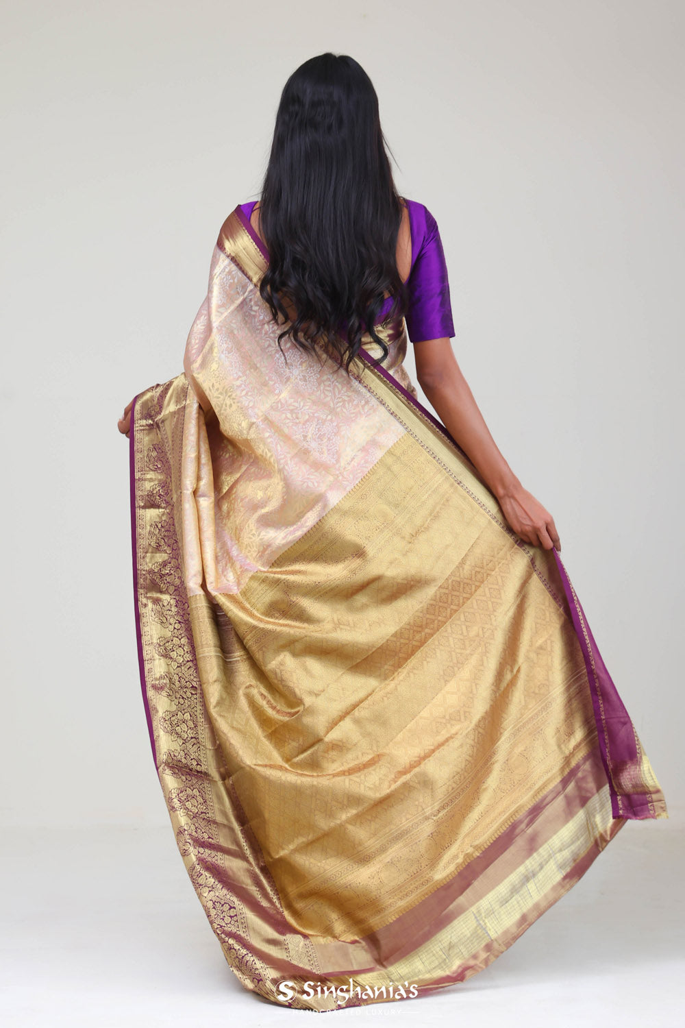 Pink Gold Kanjivaram Silk Jaal Saree