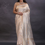 Silver Banarasi Tissue Saree With Floral Zari