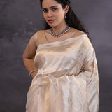 Silver Banarasi Tissue Saree With Floral Zari
