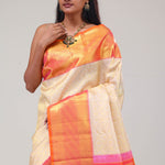 Seashell White Jaal Kanjivaram Silk Saree