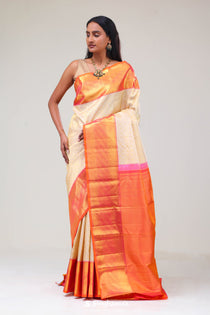 Seashell White Jaal Kanjivaram Silk Saree