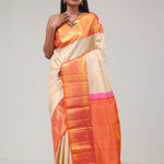 Seashell White Jaal Kanjivaram Silk Saree