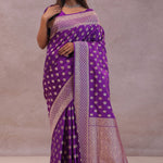 Dark Violet Banarasi Silk Saree With Gold Zari Border Butti