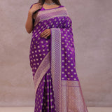 Dark Violet Banarasi Silk Saree With Gold Zari Border Butti