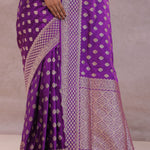 Dark Violet Banarasi Silk Saree With Gold Zari Border Butti