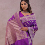 Dark Violet Banarasi Silk Saree With Gold Zari Border Butti